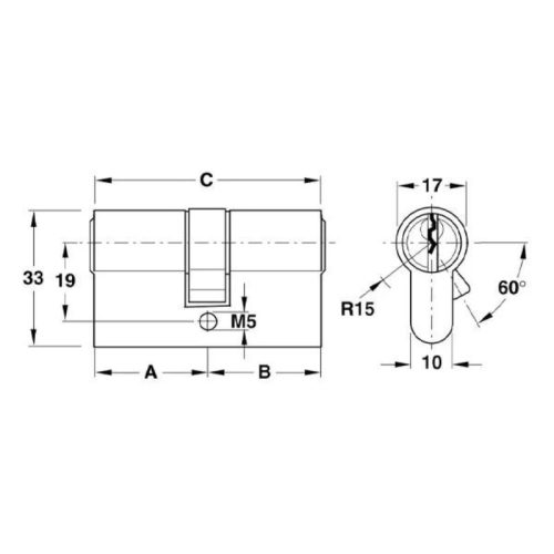 Ruột khóa 2 đầu Hafele 916.08.280, 63mm Đồng thau 4 Kích thước ruột khóa 2 đầu Hafele 916.08.280, 63mm Đồng thau