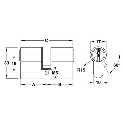 Kích thước ruột khóa 2 đầu Hafele 916.08.285, 71mm Đồng thau