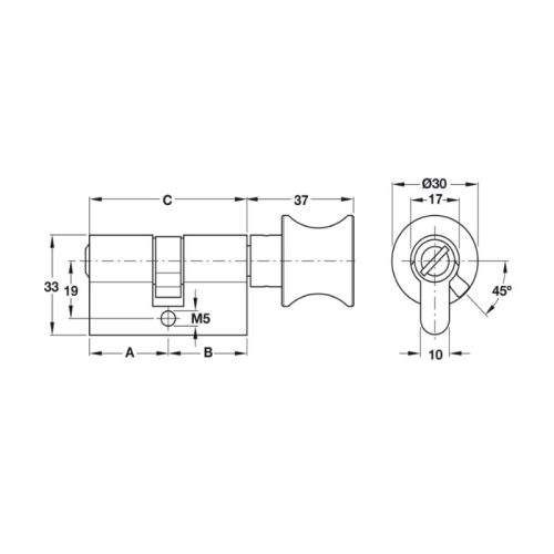 Kích thước ruột khóa cho cửa phòng vệ sinh Hafele 900.99.769