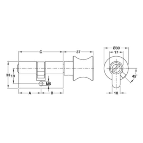 Kích thước ruột khóa cho cửa phòng vệ sinh Hafele 916.08.323