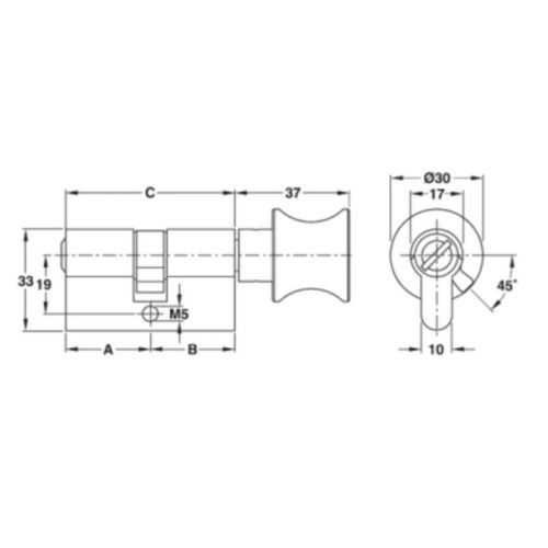 Kích thước ruột khóa cho cửa phòng vệ sinh Hafele 916.08.327