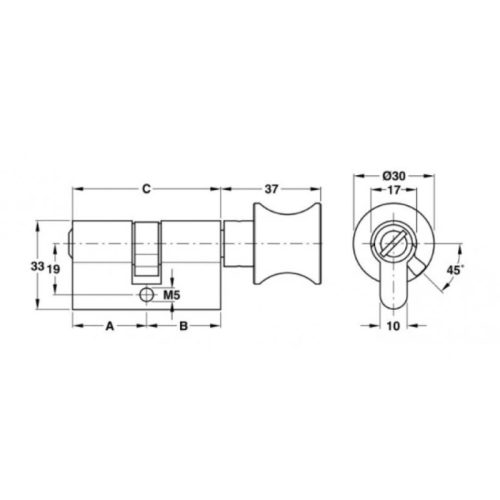 Kích thước ruột khóa cho cửa phòng vệ sinh Hafele 916.08.463
