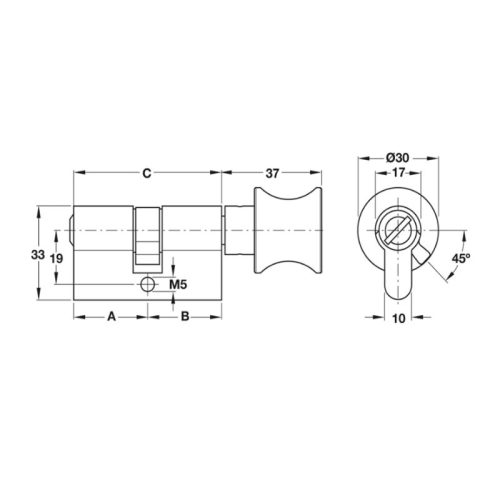 Kích thước ruột khóa cho cửa phòng vệ sinh Hafele 916.08.527