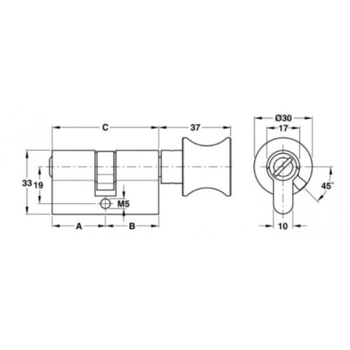 Kích thước ruột khóa cho cửa phòng vệ sinh Hafele 916.08.925