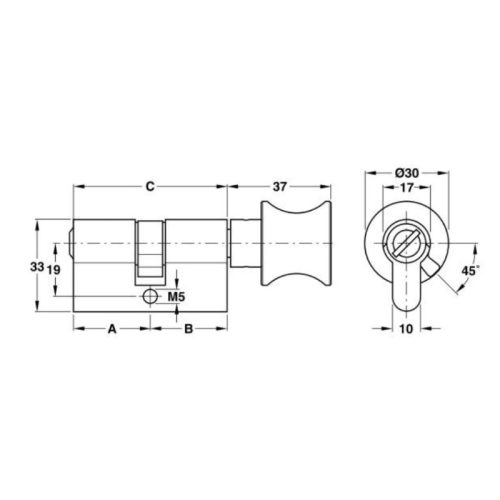 Kích thước ruột khóa cho cửa phòng vệ sinh Hafele 916.08.928
