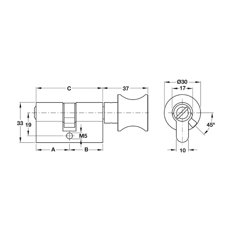 Kích thước ruột khóa cho cửa phòng vệ sinh Hafele 916.96.422, 71mm Đồng thau Kích thước ruột khóa cho cửa phòng vệ sinh Hafele 916.96.422