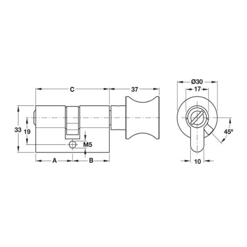 Kích thước ruột khóa cho cửa phòng vệ sinh Hafele 916.96.687