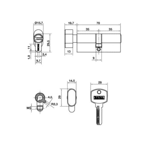 Kích thước ruột khóa đầu vặn đầu chìa 70S Hafele Bauma 916.87.826