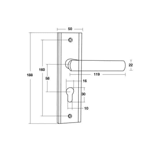 Kích thước tay nắm đế dài Hafele Bauma BM066-58 905.99.091