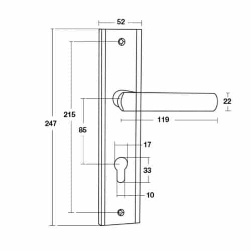 Kích thước tay nắm đế dài Hafele Bauma BM066-85 905.99.090