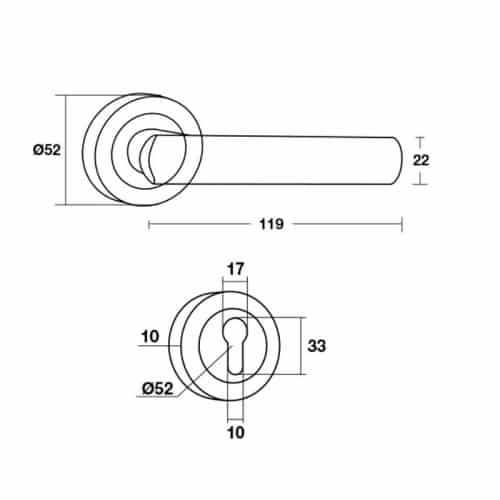Kích thước tay nắm gạt Hafele Bauma BM066 905.99.089