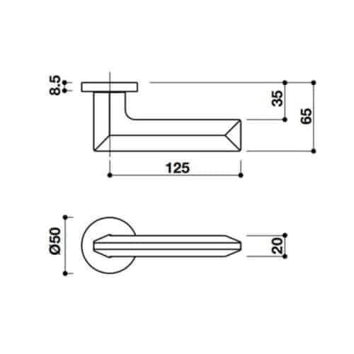 Kích thước tay nắm gạt có nắp che H3 Hafele 901.78.282