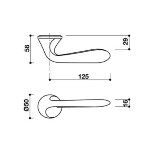 Kích thước tay nắm gạt có nắp che HW Hafele 901.99.570