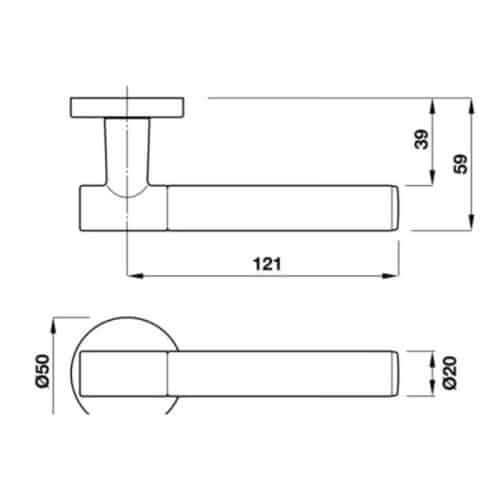Kích thước tay nắm gạt có nắp che JK Hafele 901.78.284