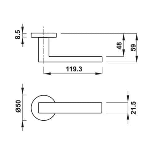 Kích thước tay nắm gạt có nắp che TS Hafele 905.99.542