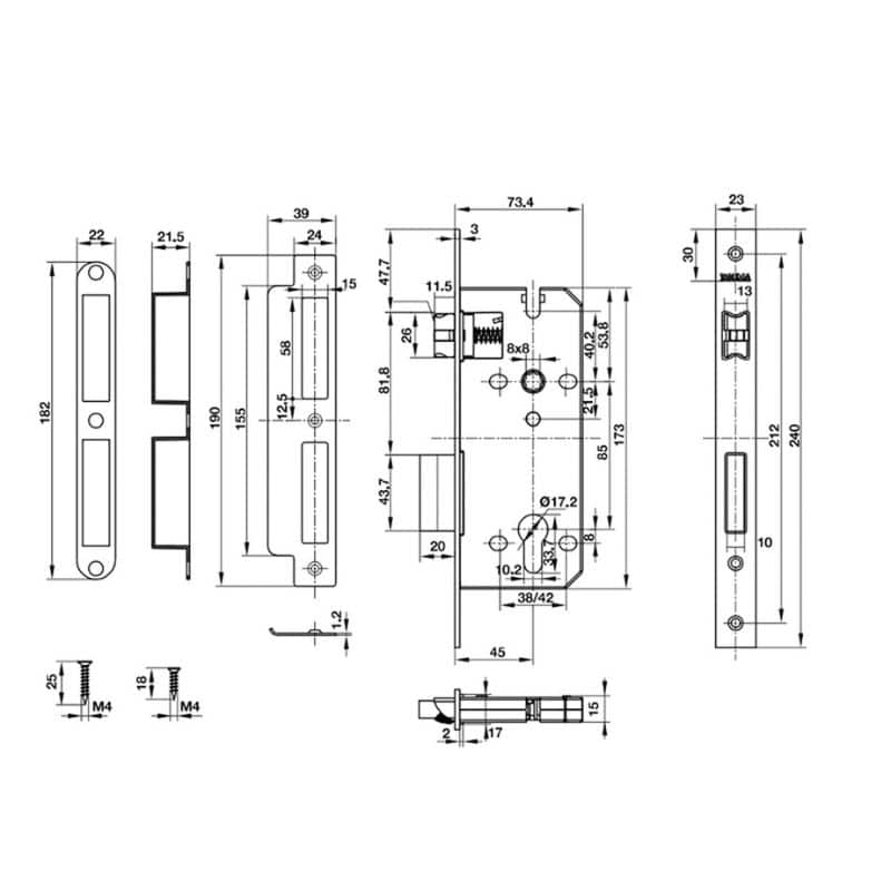 Kích thước thân khóa Hafele Bauma H8545 911.25.564 Kích thước thân khóa Hafele Bauma H8545 911.25.564