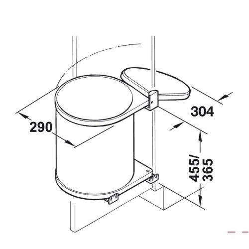 Kích thước thùng rác kim loại Hafele 502.12.023 15L