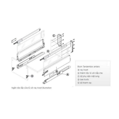 Lắp đặt ray hộp Hafele 550.85.705 Antaro X3 30kg giảm chấn trắng 30kg D 228mm