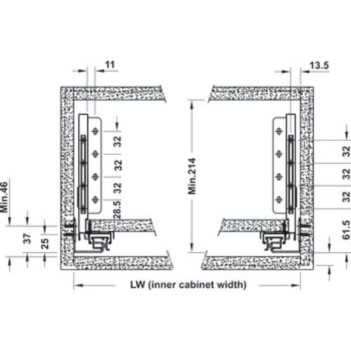 Ray hộp Hafele 552.36.355 Alto-S nhấn mở H170 mm xám đậm (1)