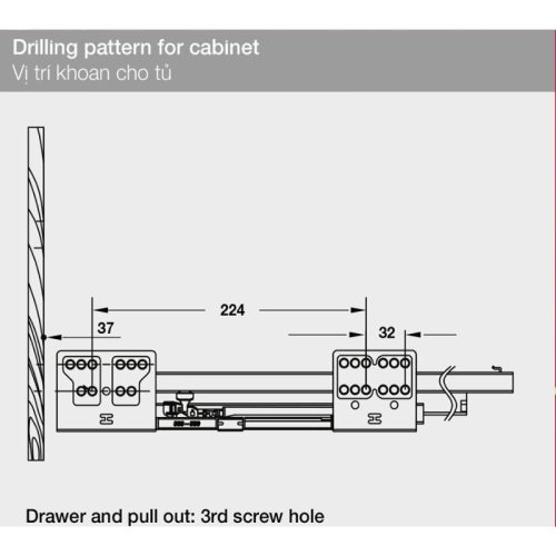 Vị trí khoan ray hộp Hafele 552.75.005 Alto màu xám, H84X500MM