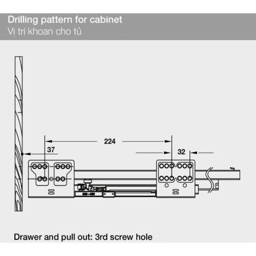 Vị trí ray hộp Hafele 552.75.701 Alto màu trắng, H84X300MM