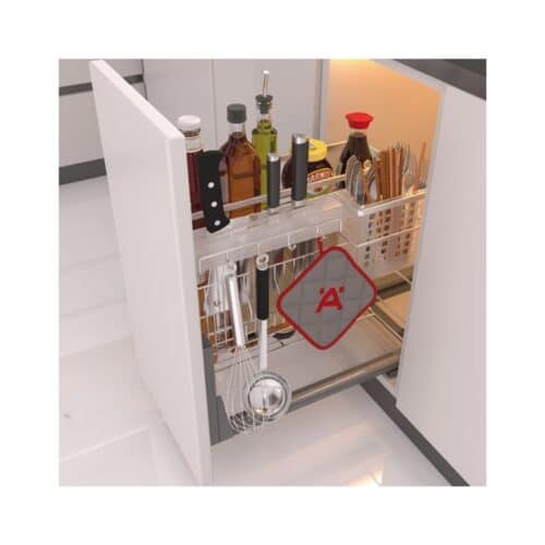 Ảnh thực tế bộ rổ gia vị, dao thớt Hafele Sonata 549.20.010 250mm