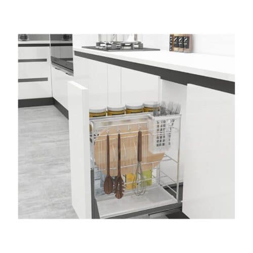 Ảnh thực tế bộ rổ gia vị, dao thớt Hafele Sonata 549.20.018 300mm