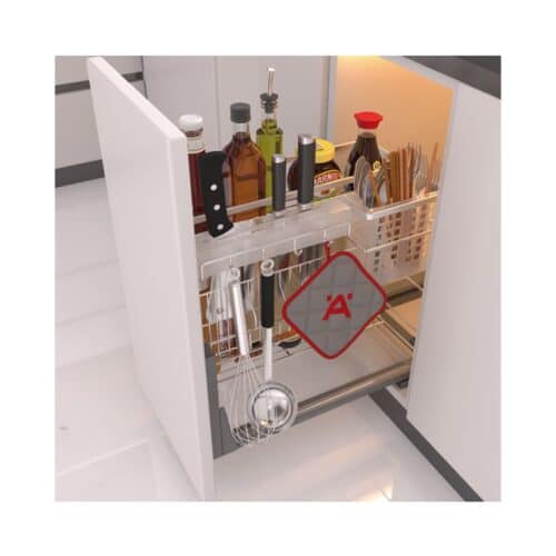 Ảnh thực tế bộ rổ gia vị, dao thớt Hafele Sonata 549.20.018 300mm