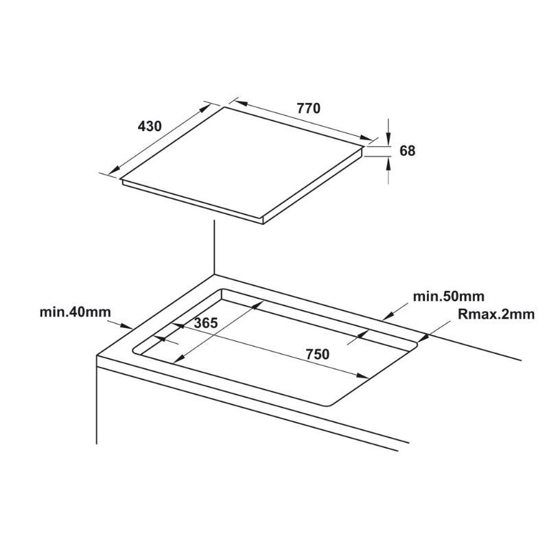 Kích thước bếp từ Hafele HC-IF77D 536.61.665 Kích thước bếp từ Hafele 536.61.665
