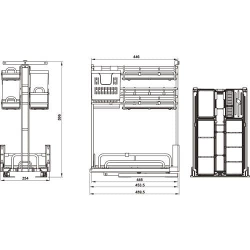 Kích thước bộ rổ gia vị dao thớt Hafele Omero 595.00.805 400mm