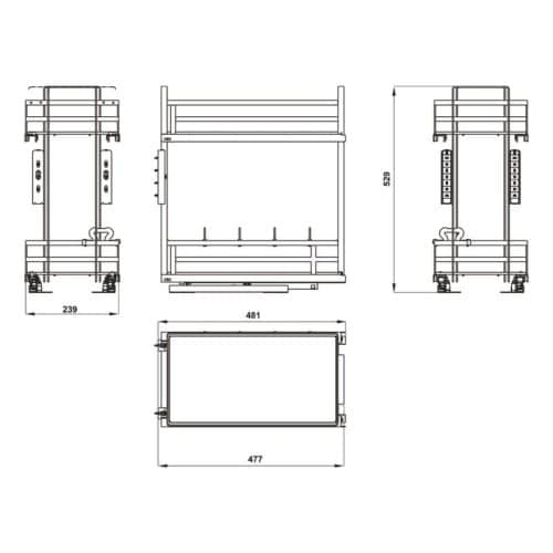 Bộ rổ gia vị Hafele Omero 549.20.823 300mm 3 Kích thước bộ rổ gia vị Hafele Omero 549.20.823 300mm