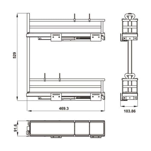Bộ rổ gia vị Hafele Omero 549.20.840 150mm (phải) 3 Kích thước bộ rổ gia vị Hafele Omero 549.20.840 150mm (phải)