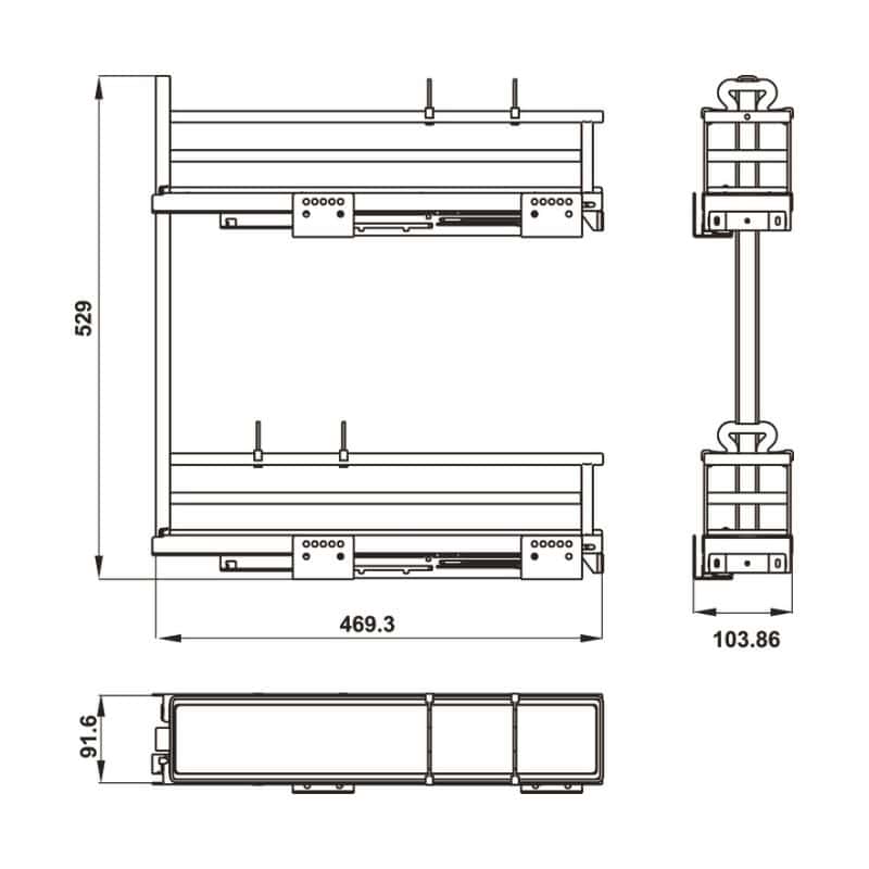 Kích thước bộ rổ gia vị Hafele Omero 549.20.890 150mm (trái) Kích thước bộ rổ gia vị Hafele Omero 549.20.890 150mm (trái)