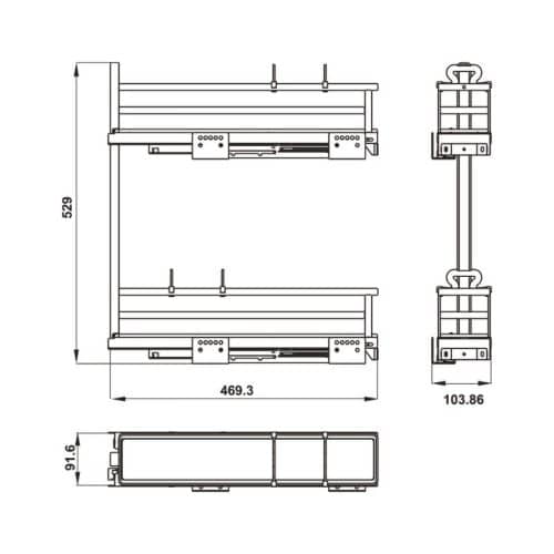 Bộ rổ gia vị Hafele Omero 549.20.891 200mm (trái) 3 Kích thước bộ rổ gia vị Hafele Omero 549.20.891 200mm (trái)