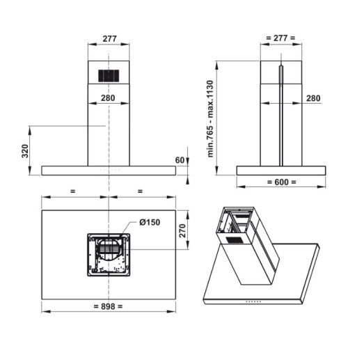 Máy hút mùi đảo Hafele HH-IS90A 539.81.715 3 Kích thước máy hút mùi Hafele 539.81.715