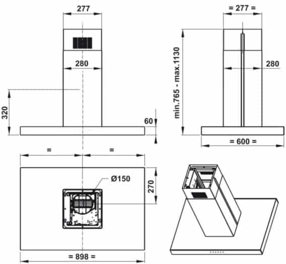 Máy hút mùi đảo Hafele HH-IS90A 539.81.715 9 Thiết kế của Máy hút mùi đảo Hafele HH-IS90A