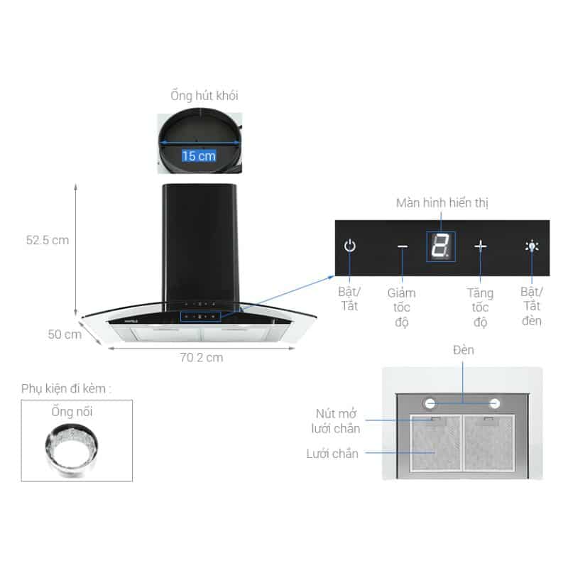 Thông số Máy hút mùi Hafele HH-WT70A 533.86.807 Thông số Máy hút mùi Hafele HH-WT70A 533.86.807