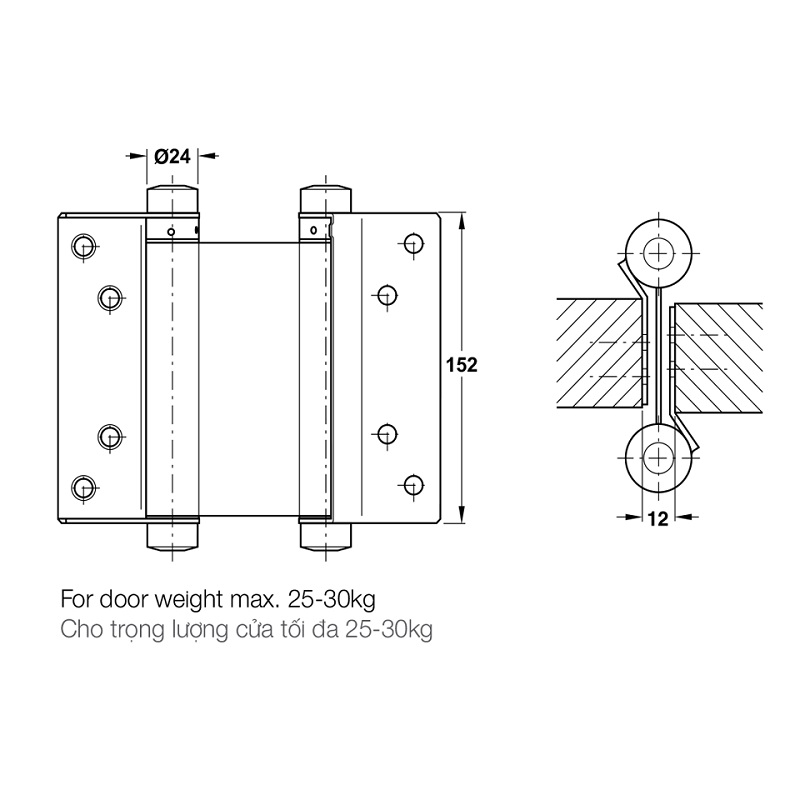 Kích thước Bản lề cửa 2 chiều Hafele 927.97.030 Kích thước Bản lề cửa 2 chiều Hafele 927.97.030