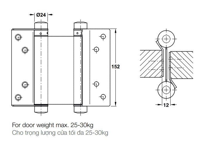 Bản lề cửa 2 chiều Hafele 927.97.030 6 Kích thước Hafele 927.97.030