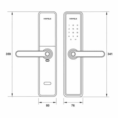 Kích thước khóa điện tử Hafele DL7600 đen không pin 912.20.237