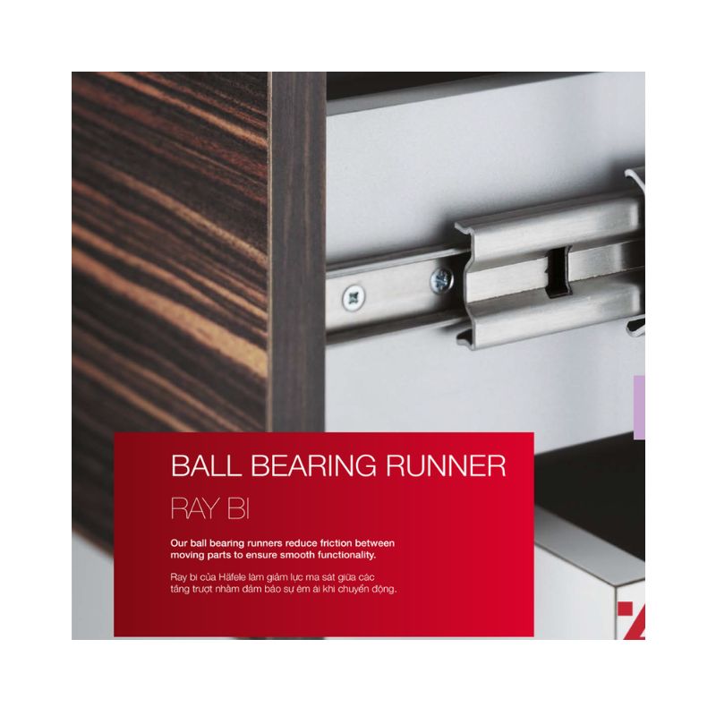 Ảnh thực tế của Ray bi không giảm chấn dài 450mm Hafele 494.02.144 Ảnh thực tế của Ray bi không giảm chấn dài 450mm Hafele 494.02.144