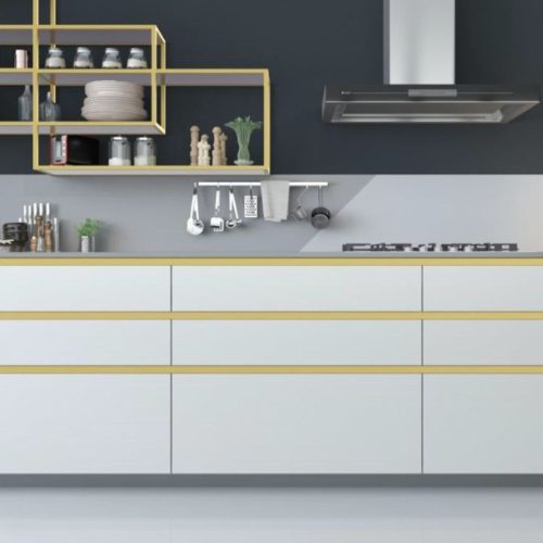 Hình ảnh lắp đặt tay nắm tủ ngang Gola chữ J 2800mm Hafele 126.37.904