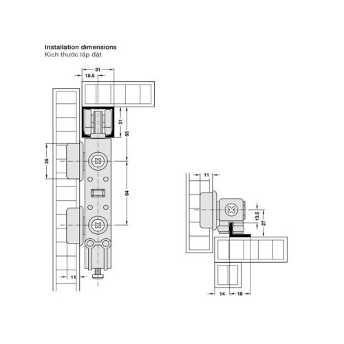 Hướng dẫn lắp đặt của phụ kiện cửa trượt Fold 40MF Flex Hafele 409.61.000