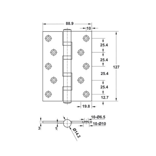 Kích thước bản lề lá 2BB 127x89x3mm Häfele DIY 489.05.024