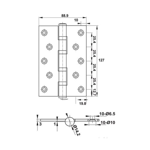 Kích thước bản lề lá 4BB 127x89x3mm Häfele DIY 489.05.026