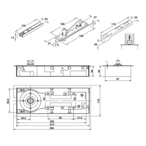 Kích thước bản lề sàn EN3 Häfele DIY 499.30.117