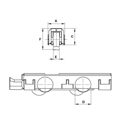Kích thước bánh xe cửa trượt 2 Con Lăn 90Kg Hafele 972.05.148