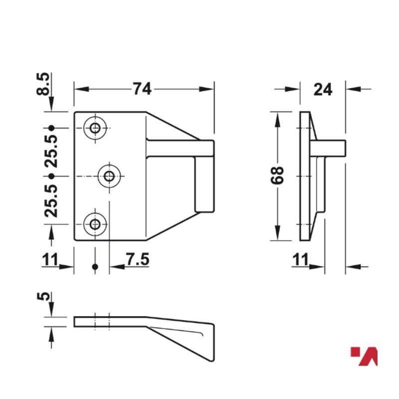 Kích thước bas chốt ngang Hafele 911.56.024 Kích thước bas chốt ngang Hafele 911.56.024