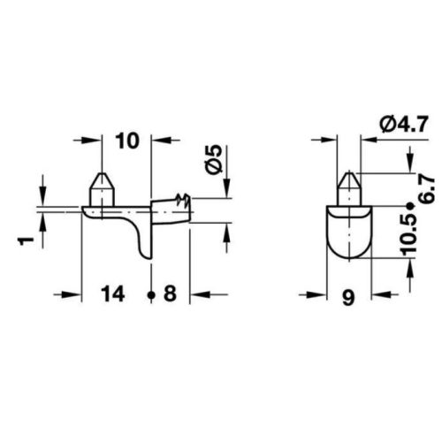 Bas đỡ kệ cho lỗ khoan Ø5mm Hafele 282.24.720 3 Kích thước bas đỡ kệ cho lỗ khoan Ø5mm Hafele 282.24.720