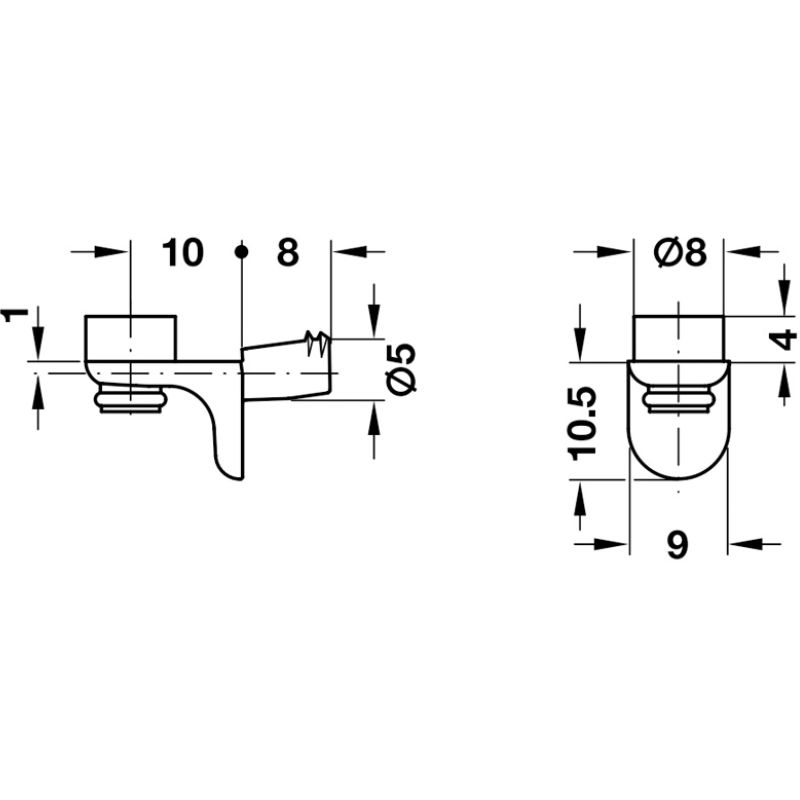 Kích thước bas đỡ kệ kính lắp nhấn Hafele 282.24.732 Kích thước bas đỡ kệ kính lắp nhấn Hafele 282.24.732